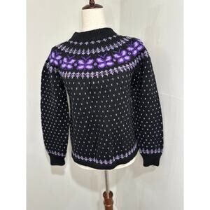 1960s Paul Mage Originals Handmade In Denmark Purple Wool Ski Sweater Size S/M